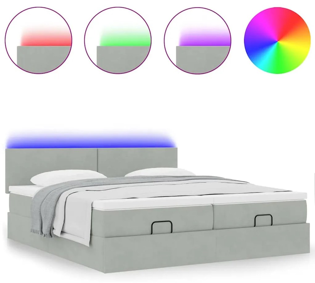 Estrutura cama otomana colchões 180x200cm veludo cinzento claro