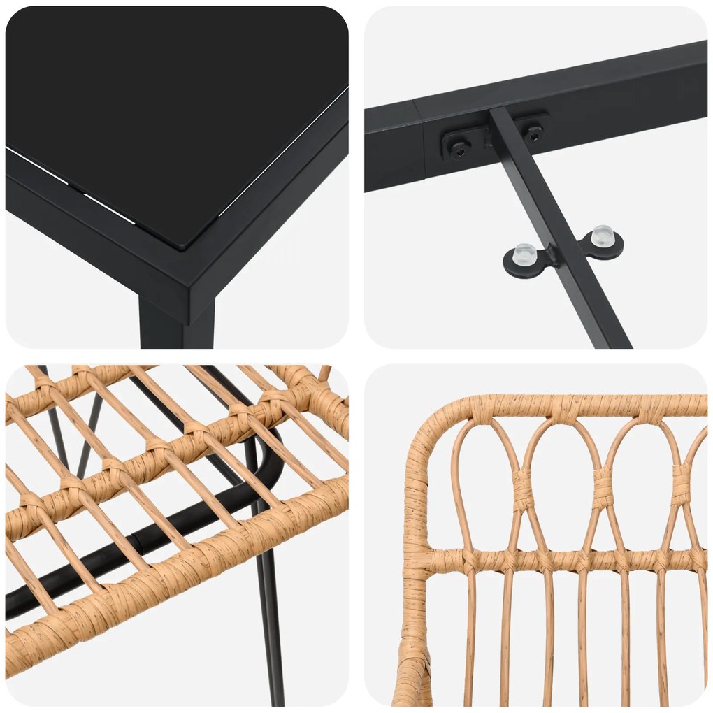 Conjunto de Jantar de Jardim 3 Peças Vime Poliéster Castanho