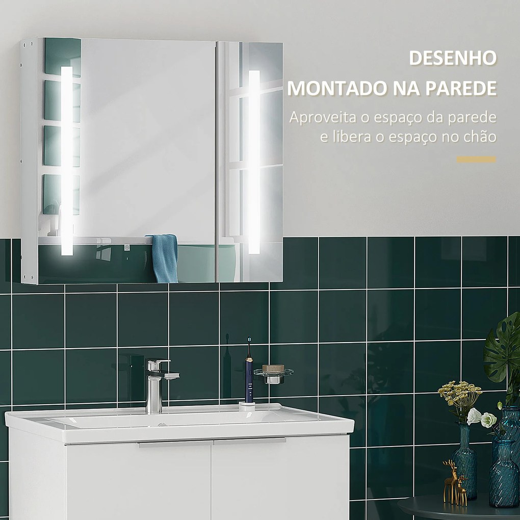 kleankin Armário com Espelho de Casa de Banho com Luz LED Armário de C