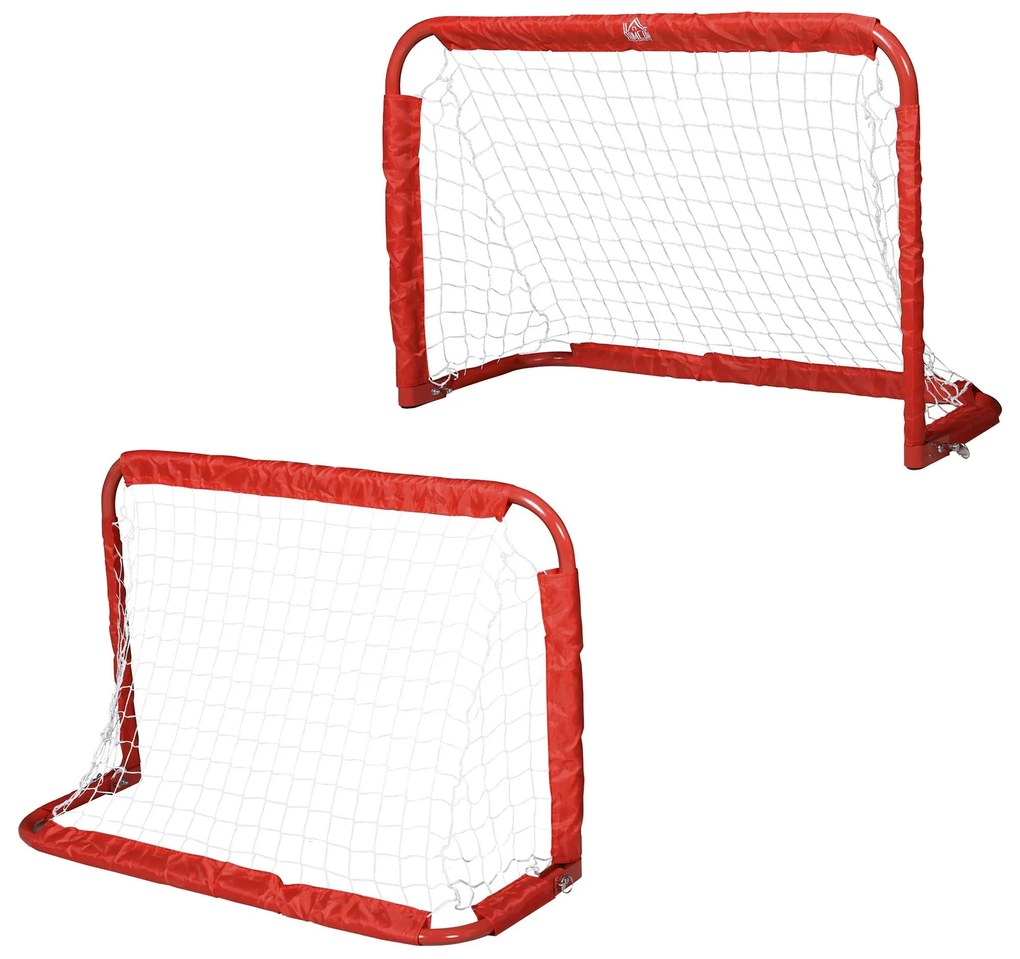 HOMCOM Balizas Futebol Dobráveis Conjunto 2 com Rede Tetrolon Prática Esportiva 90x36x60cm Vermelho