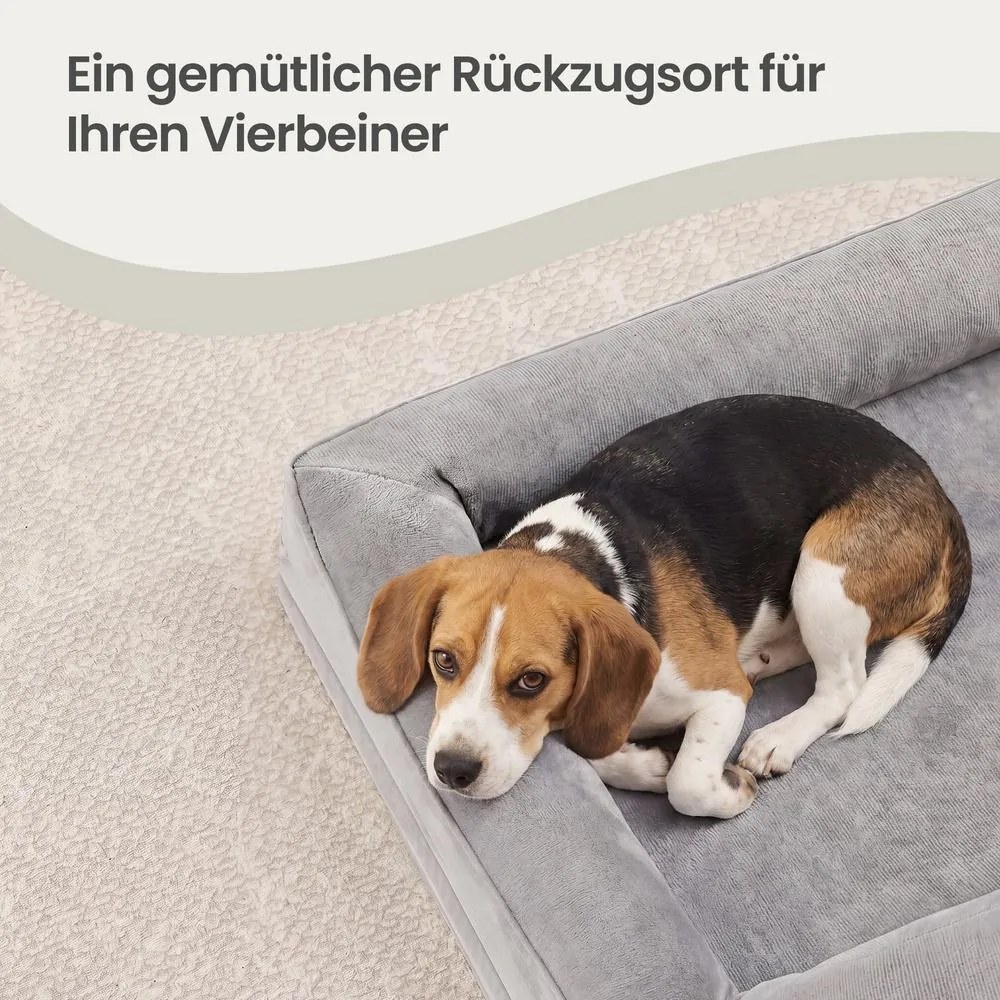 Cama ortopédica para cães L 89 x 63 x 16 cm, capa removível, bordas mais altas, antiderrapante, lavável, cama para animais de estimação, cinzento clar