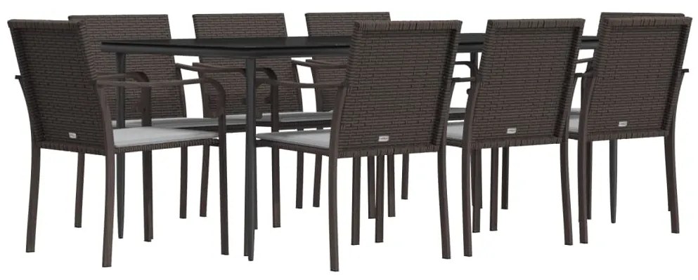 9 pcs conjunto de jantar p/ jardim com almofadões vime PE e aço