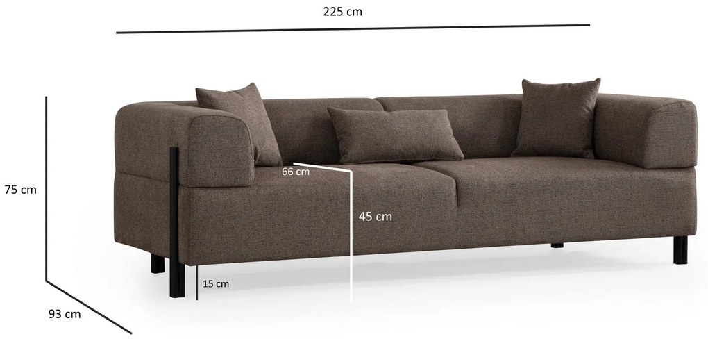 Sofá de 3 Lugares Gio – Castanho – 225 cm x 93 cm x 75 cm