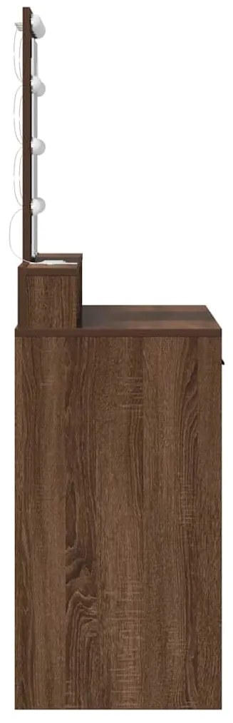 mesa de maquilhagem vidaXL com luzes LED Carvalho Castanho 100x41x140