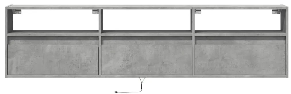 Móvel de parede p/ TV c/ luzes LED 180x31x45 cm cinza cimento