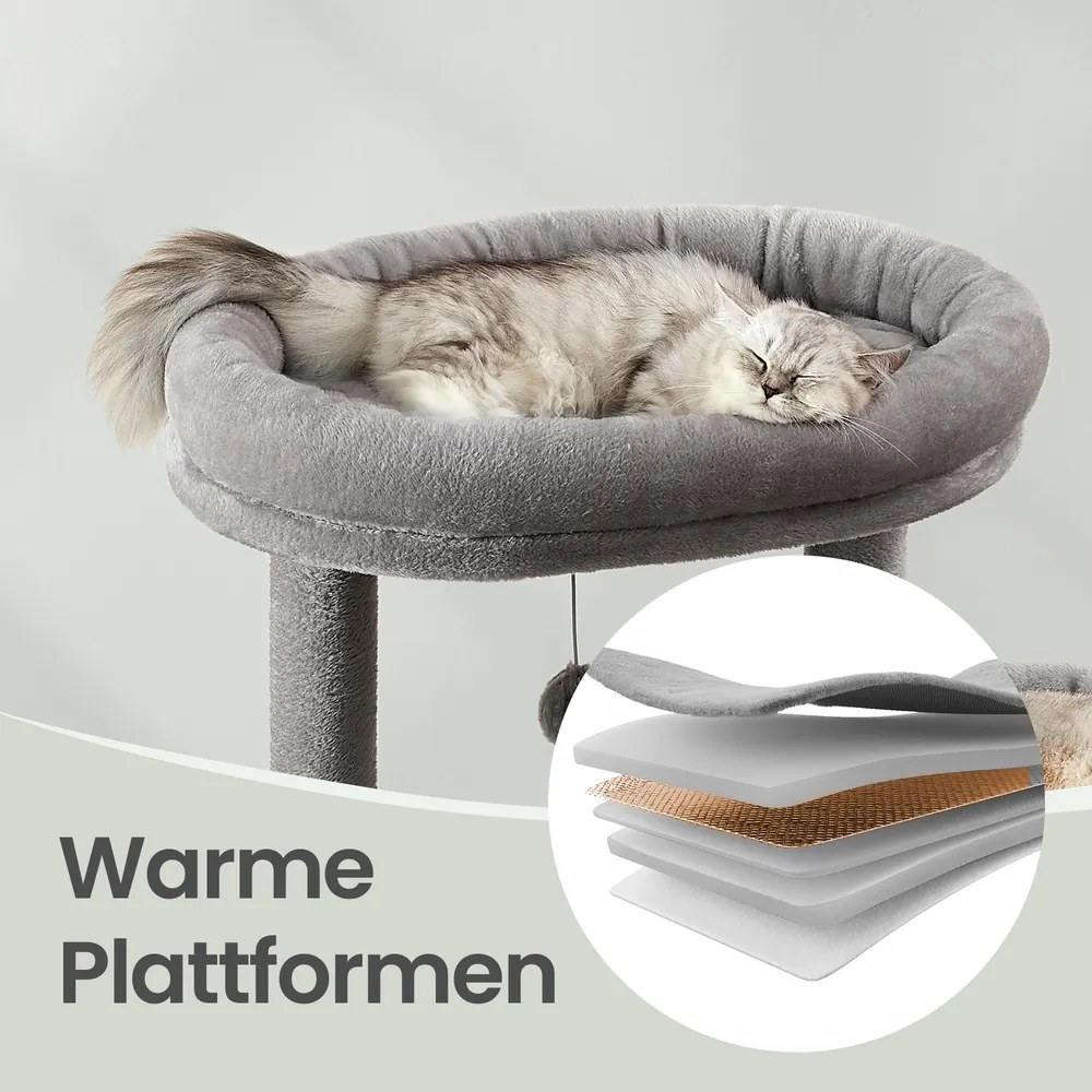 Arranhador para gatos 55 x 60 x 196 cm, árvore com vários níveis, com plataformas cinzento claro