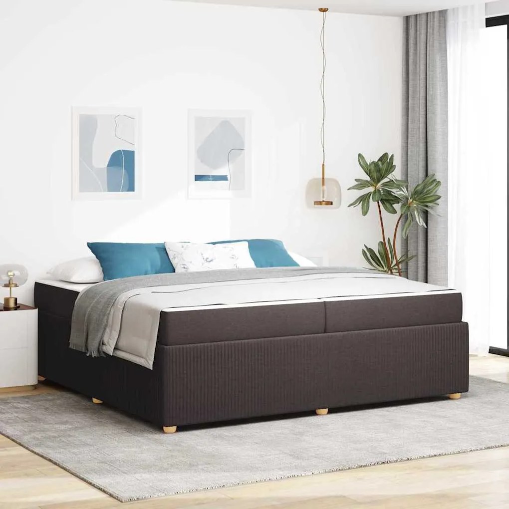 vidaXL Estrutura da Cama com colchão Marrom Escuro 200 x 200 cm tecido