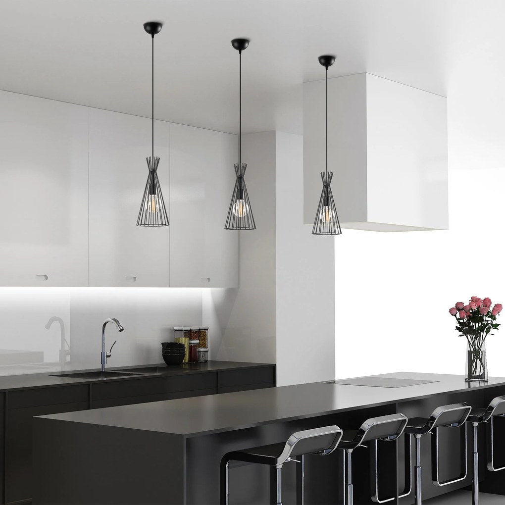 Candeeiro de Teto Mezopotamya – Preto – Diâmetro 20 cm, Altura 136 cm