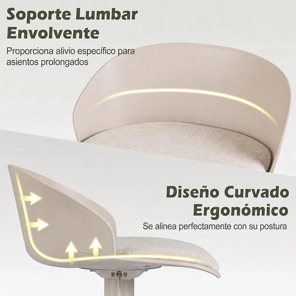 Conjunto de 2 Bancos de Bar Giratórios, 42 x 42 x 75-96,5 cm (MESA NÃO INCLUIDA), Altura Ajustável, Bege