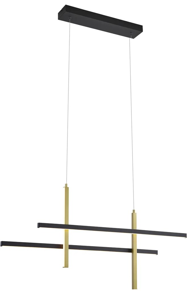 Candeeiro suspenso de design H preto com dourado incluindo LED regulável em 3 níveis - Joy Moderno