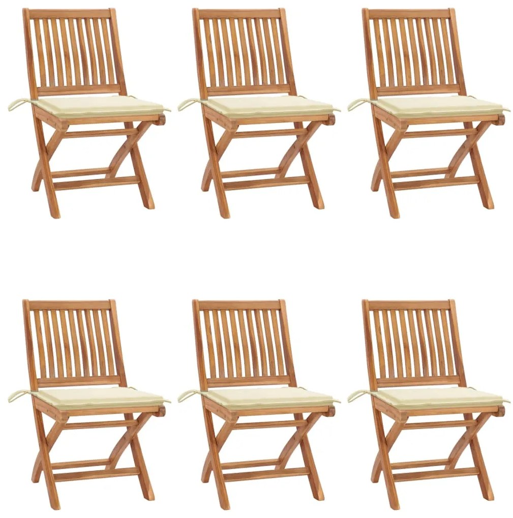 vidaXL Cadeiras de jardim dobráveis c/ almofadões 6 pcs teca maciça