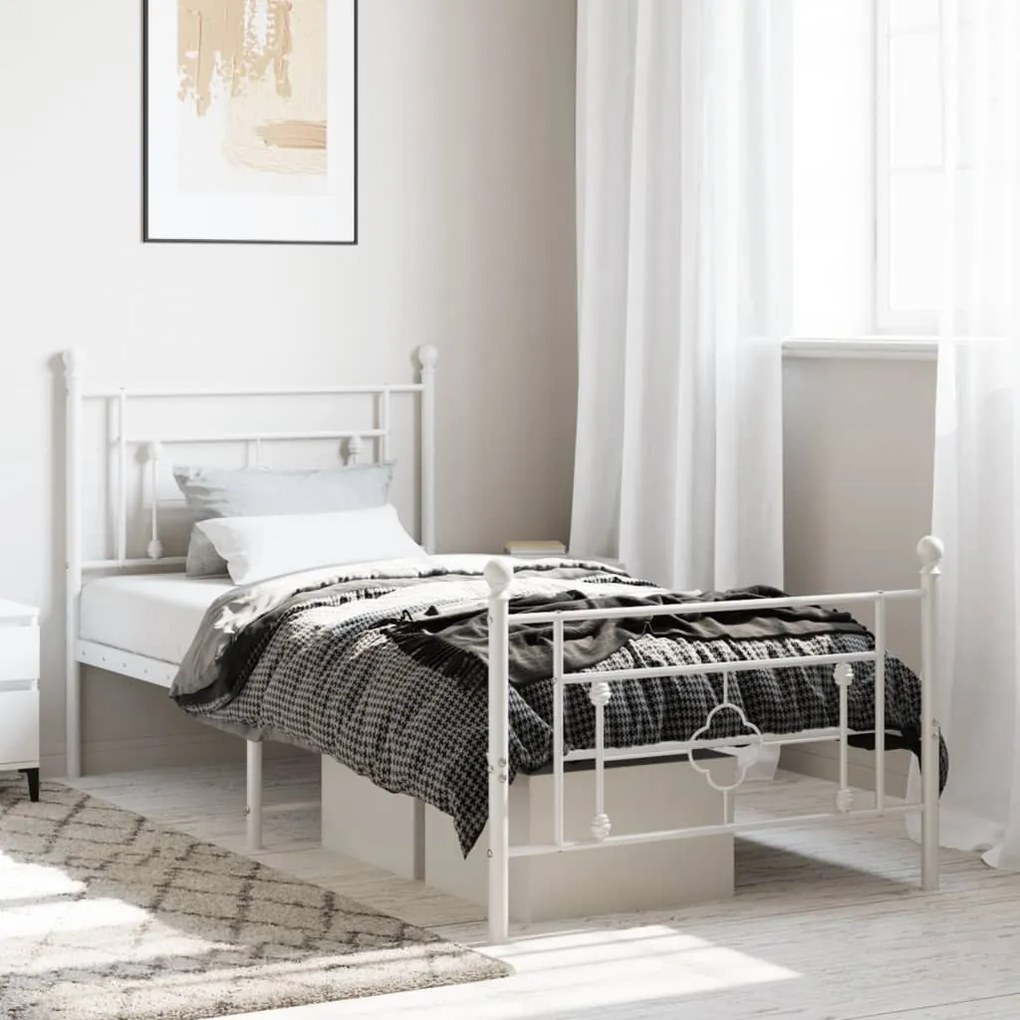 vidaXL Estrutura de cama com cabeceira e pés 90x190 cm metal branco