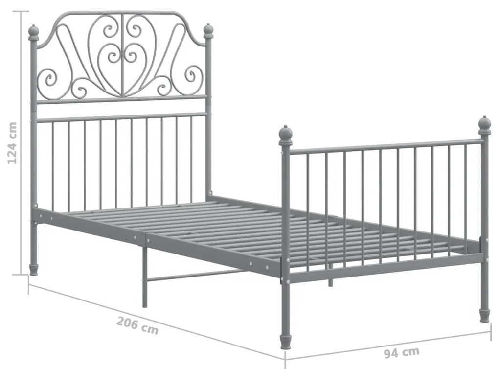 Estrutura de cama 90x200 cm metal cinzento