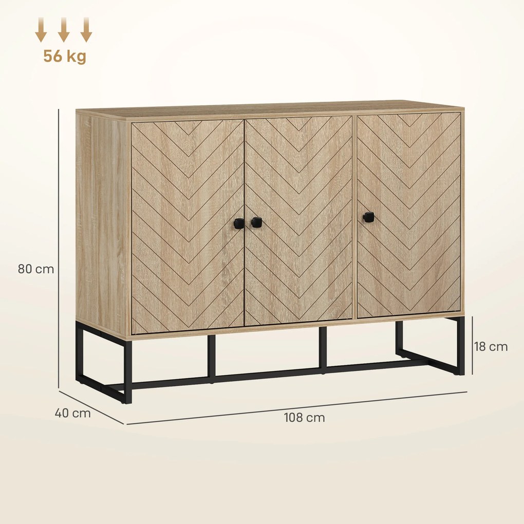 Aparador com Desenho Zig-Zag com Prateleiras Ajustáveis Pés de Aço para Cozinha Entrada Quarto 108x40x80 cm Madeira