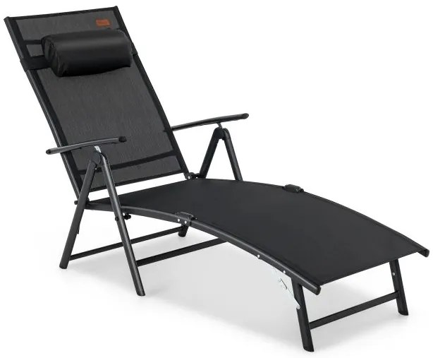 Espreguiçadeira dobrável com travesseiro e encosto ajustável em 8 direções
