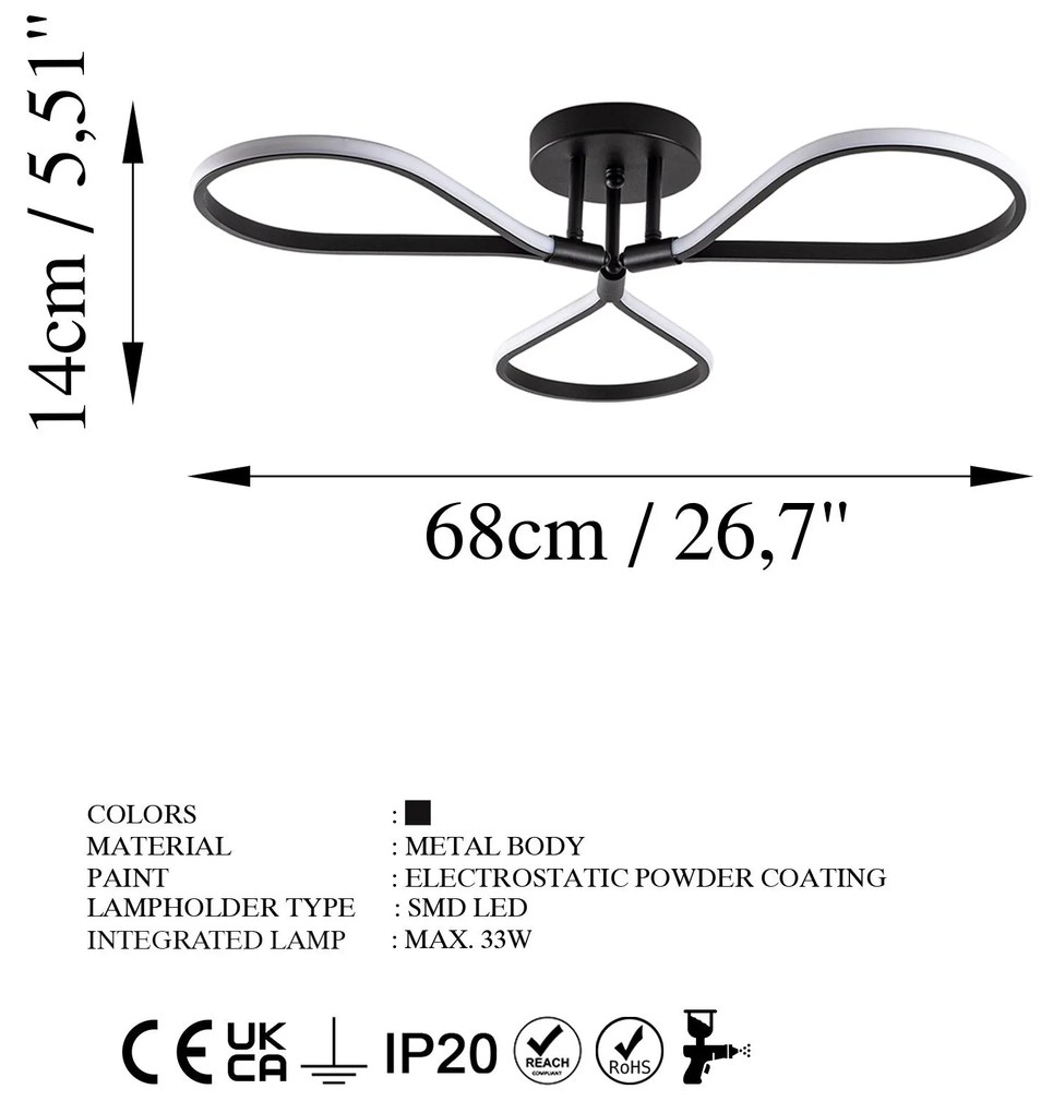 Candeeiro de Teto Damla – Preto – 68x14x68 cm