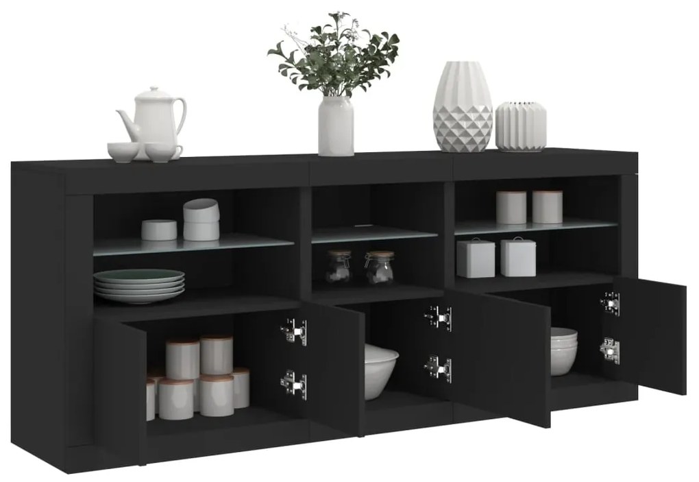Aparador com luzes LED 162x37x67 cm preto