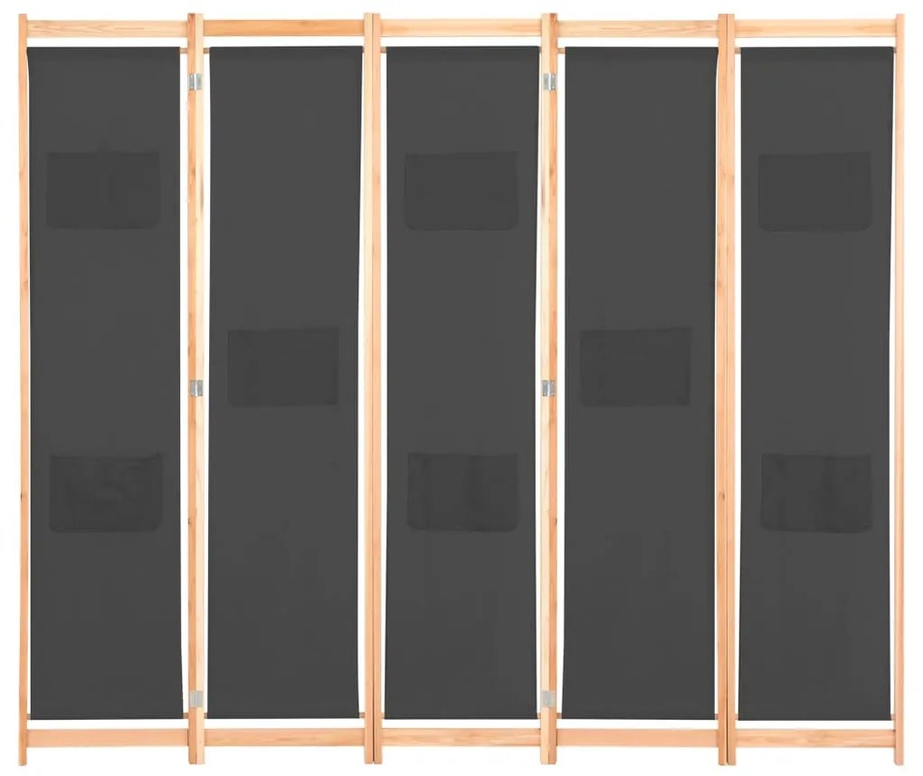 Divisória de quarto com 5 painéis 200x170x4 cm tecido cinzento