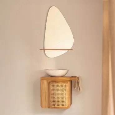 Conjunto De Móvel De Casa De Banho Suspenso Em Madeira De Teca Georgy Madeira De Teca & Cimento Redondo Branco Ø40 Cm Zavion & - Sklum