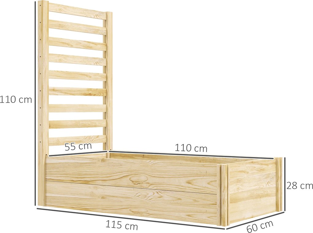 Floreira com treliça, floreira de jardim, 115 x 60 x 110 cm, efeito de madeira natural