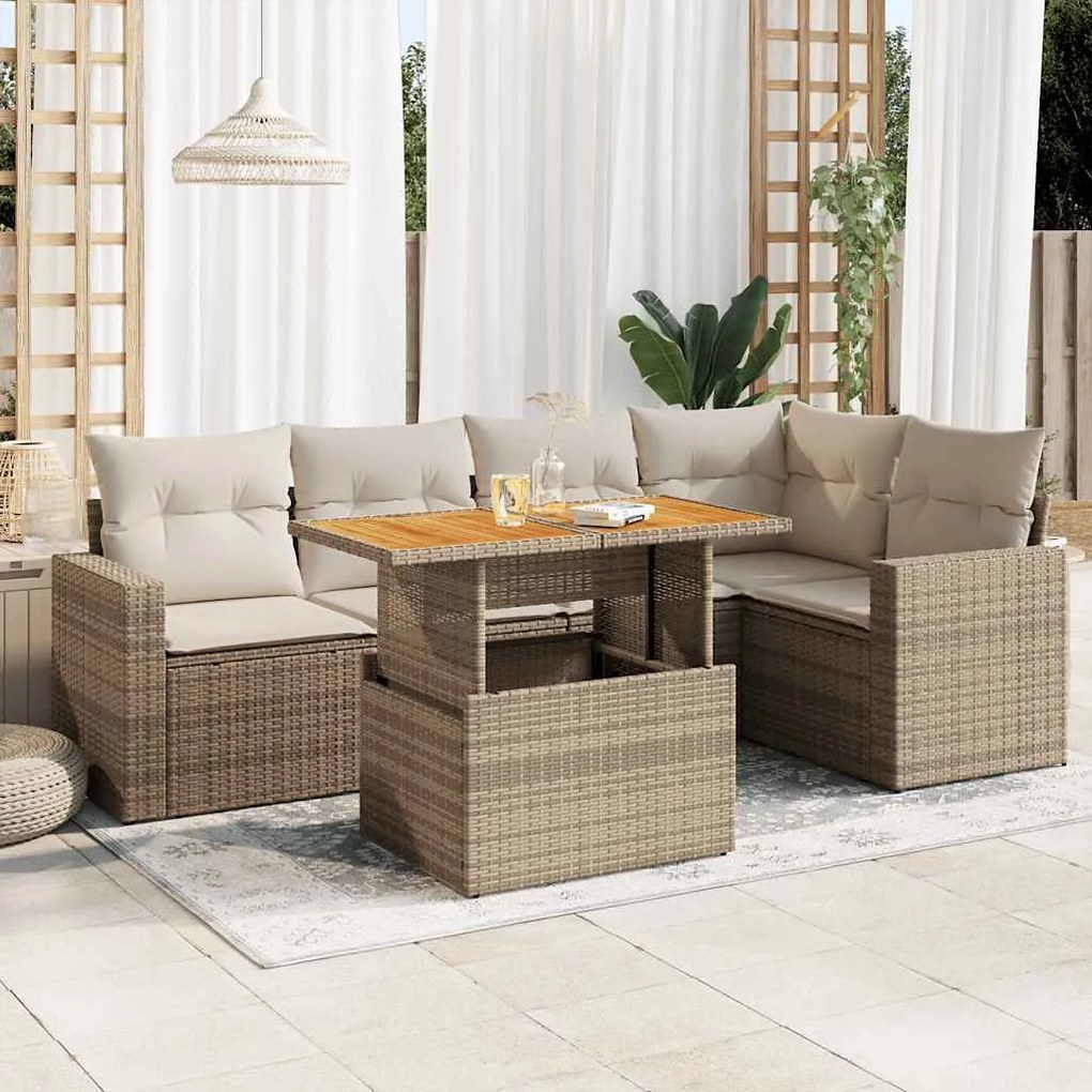 vidaXL 6 pcs conjunto de sofás p/ jardim com almofadões vime PE bege