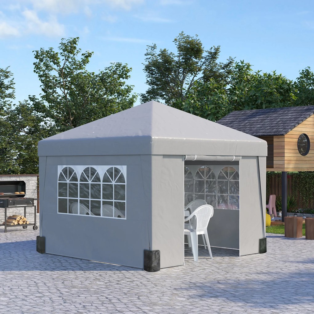 Tenda de jardim dobrável 3 x 3 x 2,75 m com proteção UV 30+ com janelas + paredes laterais + saco de transporte cinzento