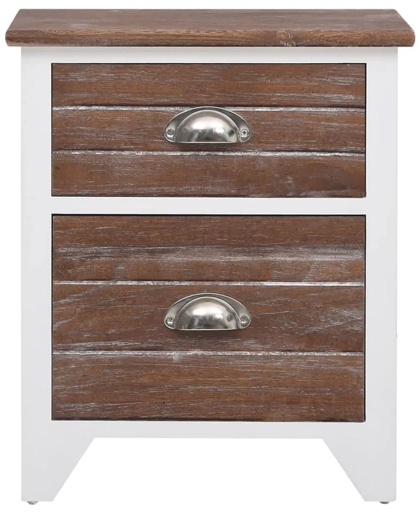 Mesa de cabeceira com 2 gavetas 2 pcs castanho e branco