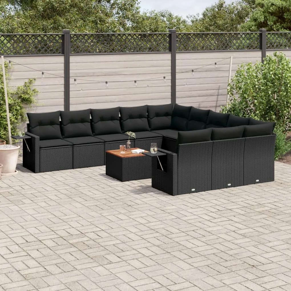 vidaXL 12 pcs conjunto de sofás de jardim c/ almofadões vime PE preto
