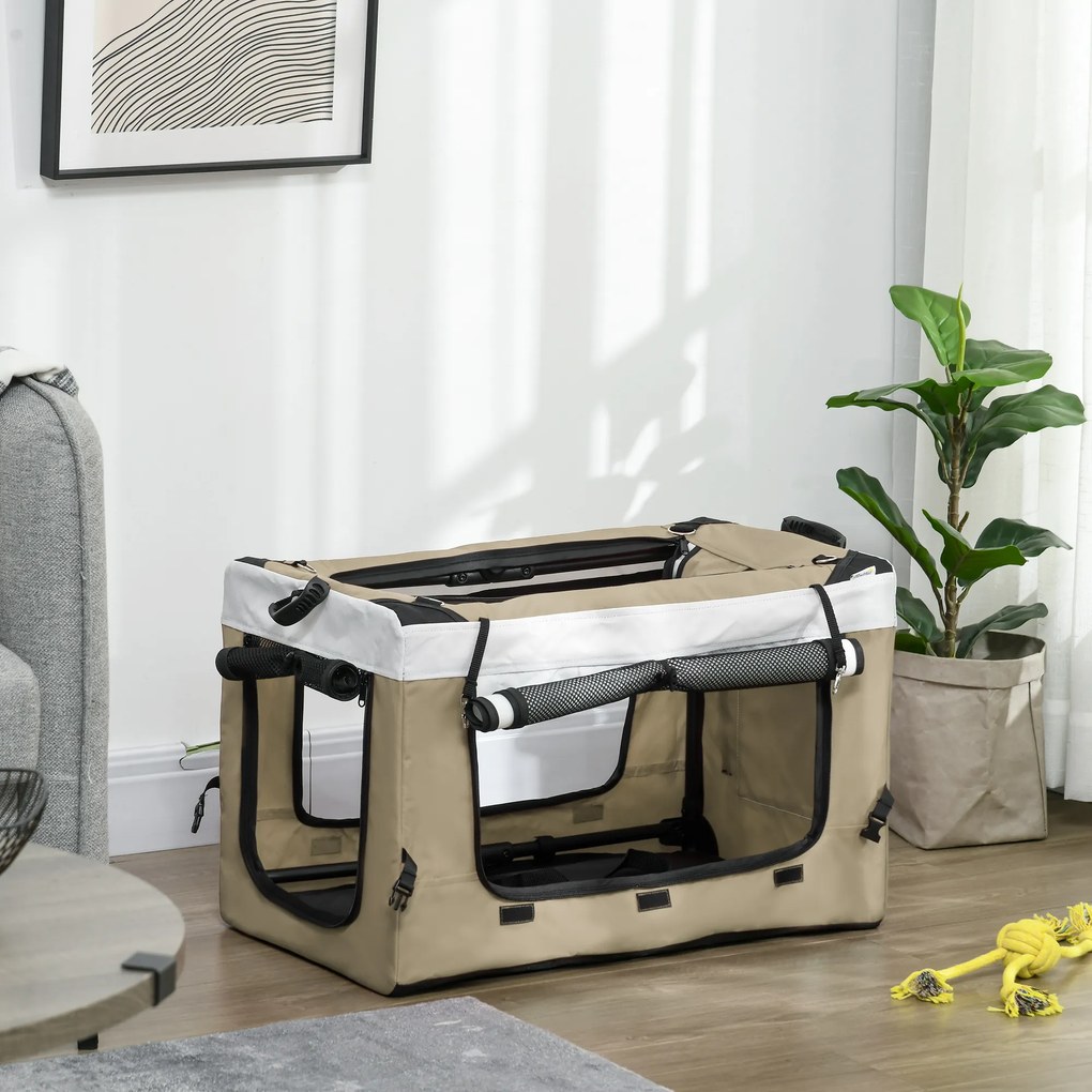 Carrinho para Animais de Estimação Carrinho para Cães Dobrável com Compartimento Desmontável 4 Portas 81x58x97,5 cm Cáqui