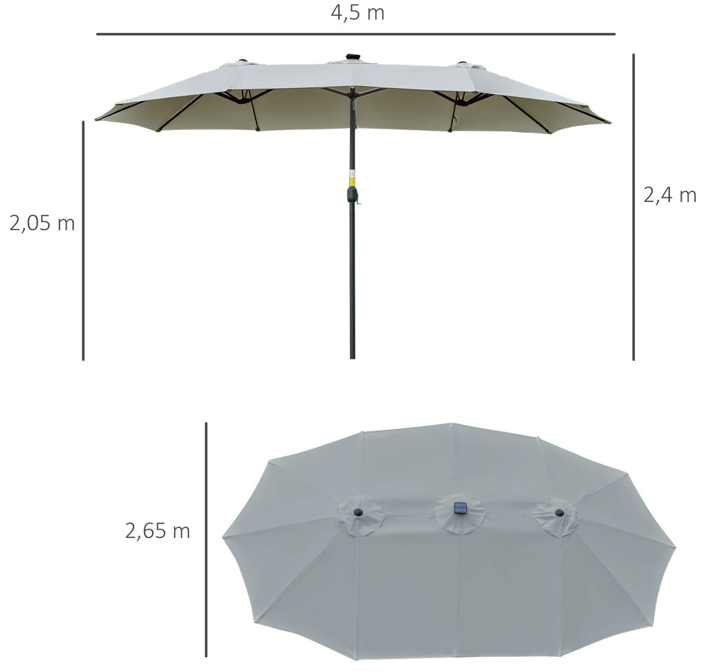 Chapéu de Sol Duplo de Jardim com 48 Luzes LED Solar 450x265x240cm Cha