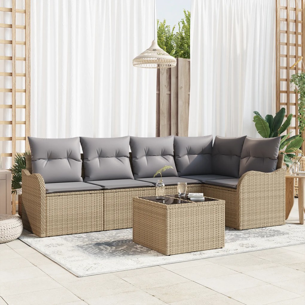 Conjunto de Sofá de Jardim com Almofadas vidaXL 6 Peças Preto em Vime,