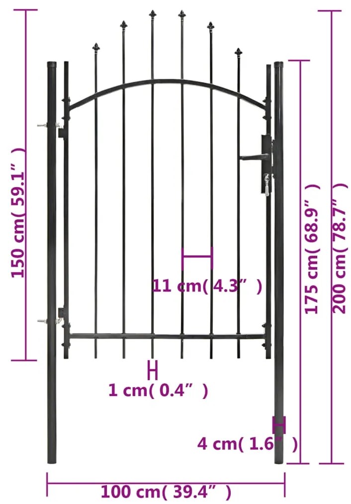 Portão de jardim 1x2 m aço preto