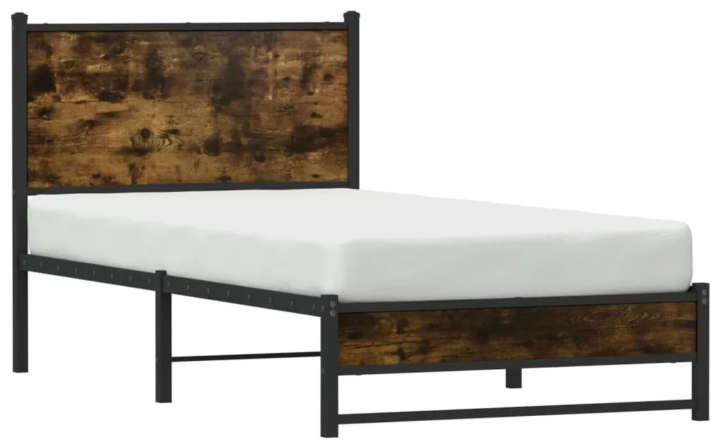 Estrutura de cama sem colchão 100x200 cm metal carvalho fumado