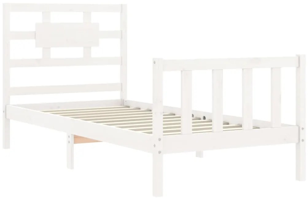 Estrutura cama de solteiro c/ cabeceira madeira maciça branco