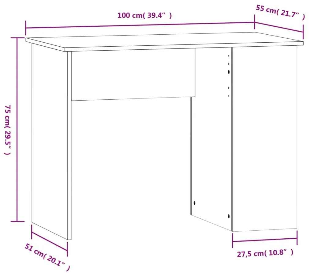 Secretária 100x55x75 cm derivados de madeira branco brilhante