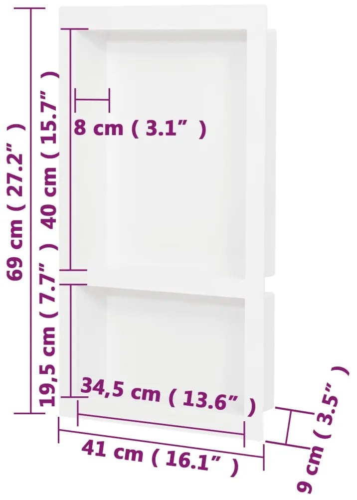 Habitáculo chuveiro c/ 2 compartim. 41x69x9 cm branco brilhante