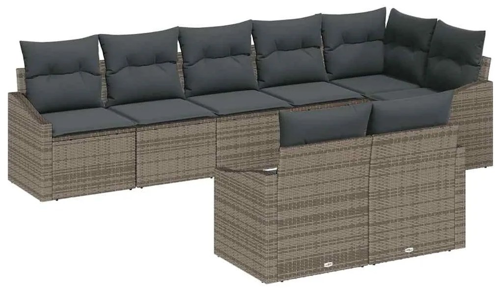 Conjunto de Sofás de Jardim com 8 Peças e Almofadas Cinza em Rattan
