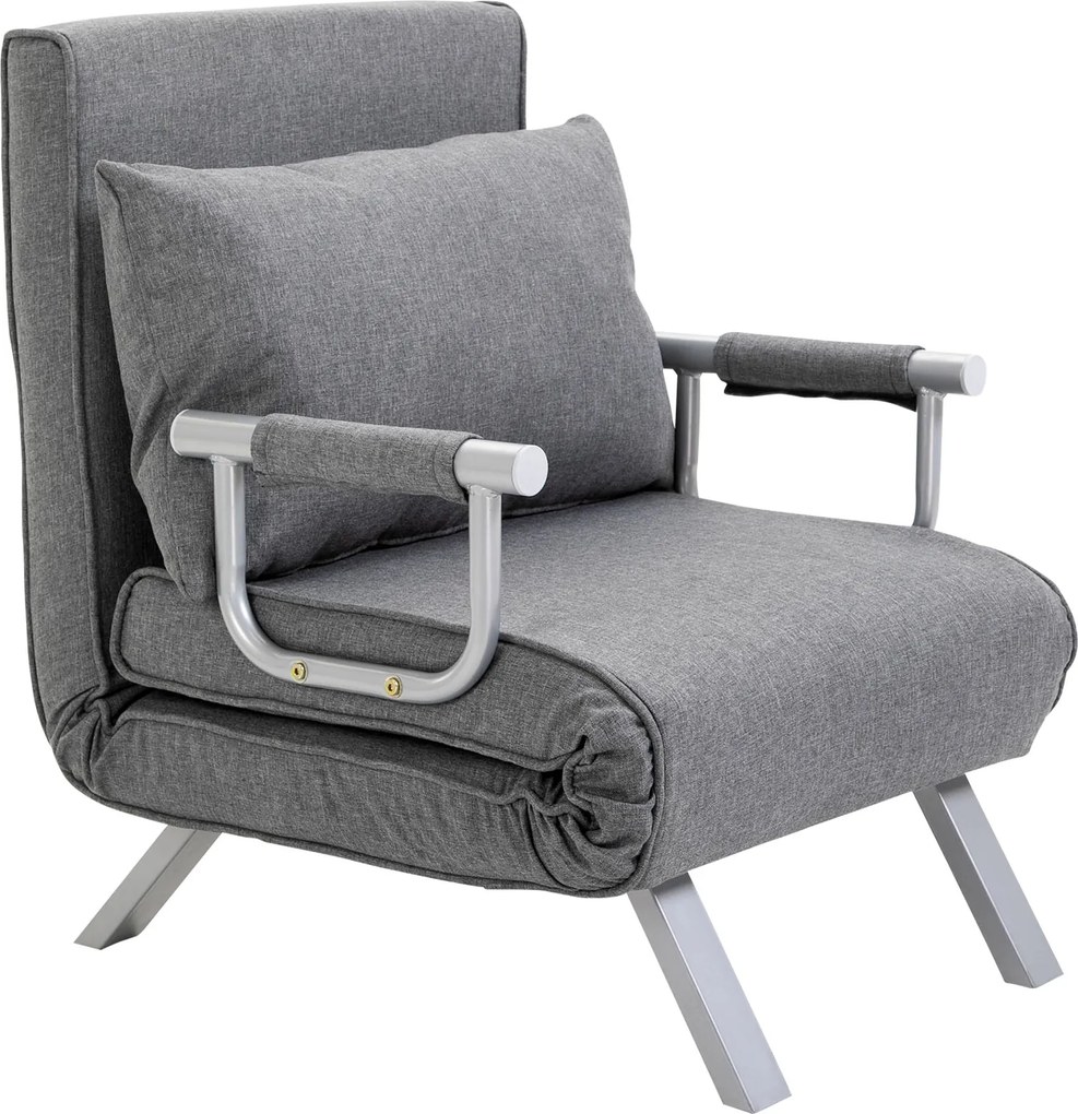 Poltrona com aquecimento, sofá-cama conversível de 1 lugar e com capa removível cinzento claro