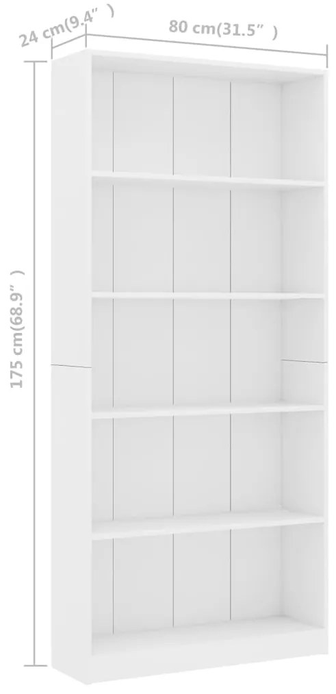 Estante com 5 prateleiras 80x24x175 cm contraplacado branco