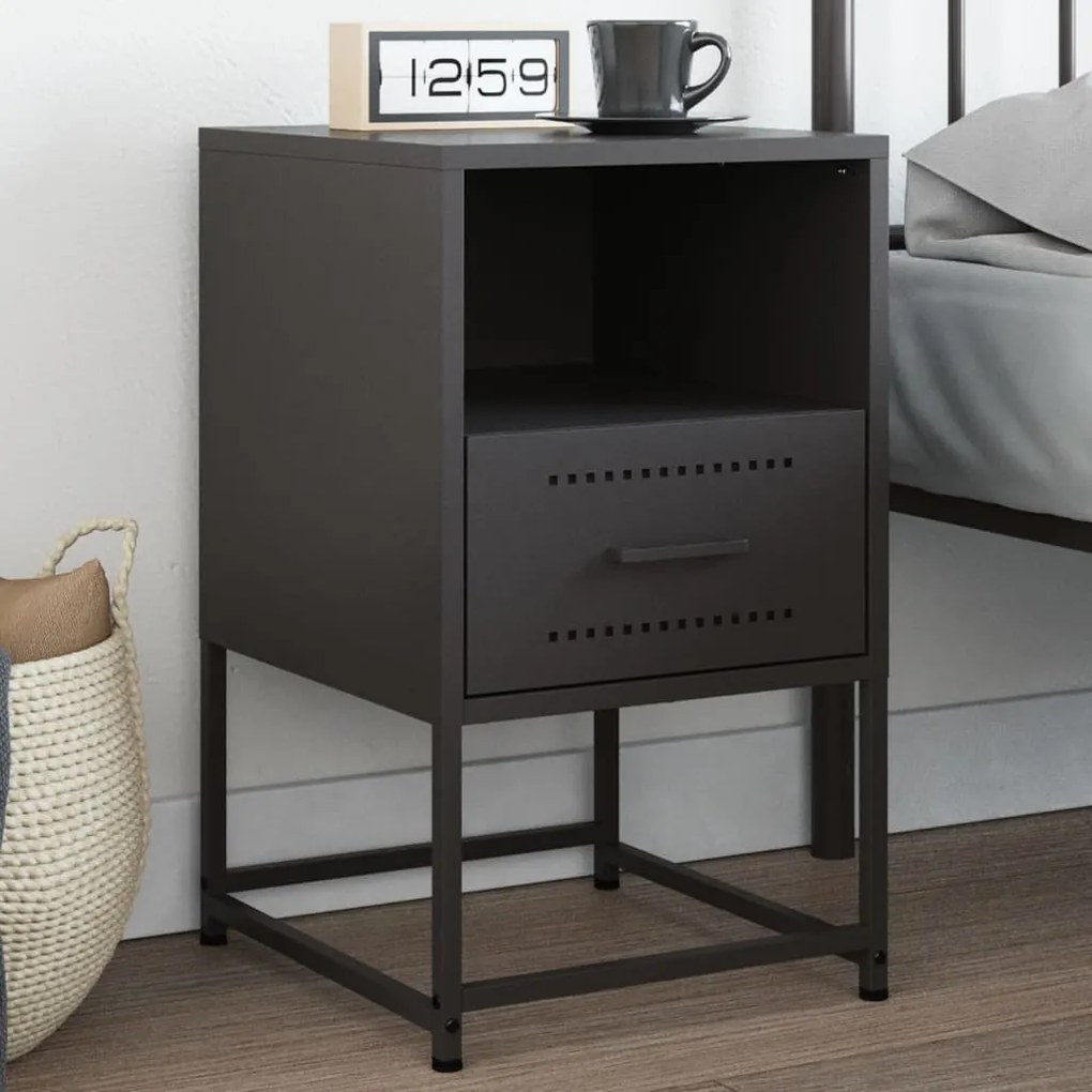 vidaXL Mesa de cabeceira 36x39x60,5 cm aço preto