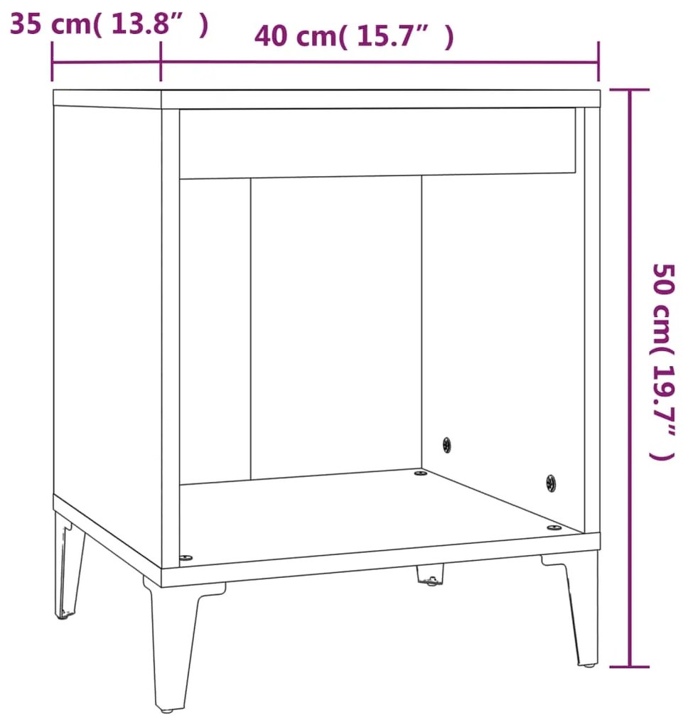 Mesa de cabeceira 40x35x50 cm branco brilhante