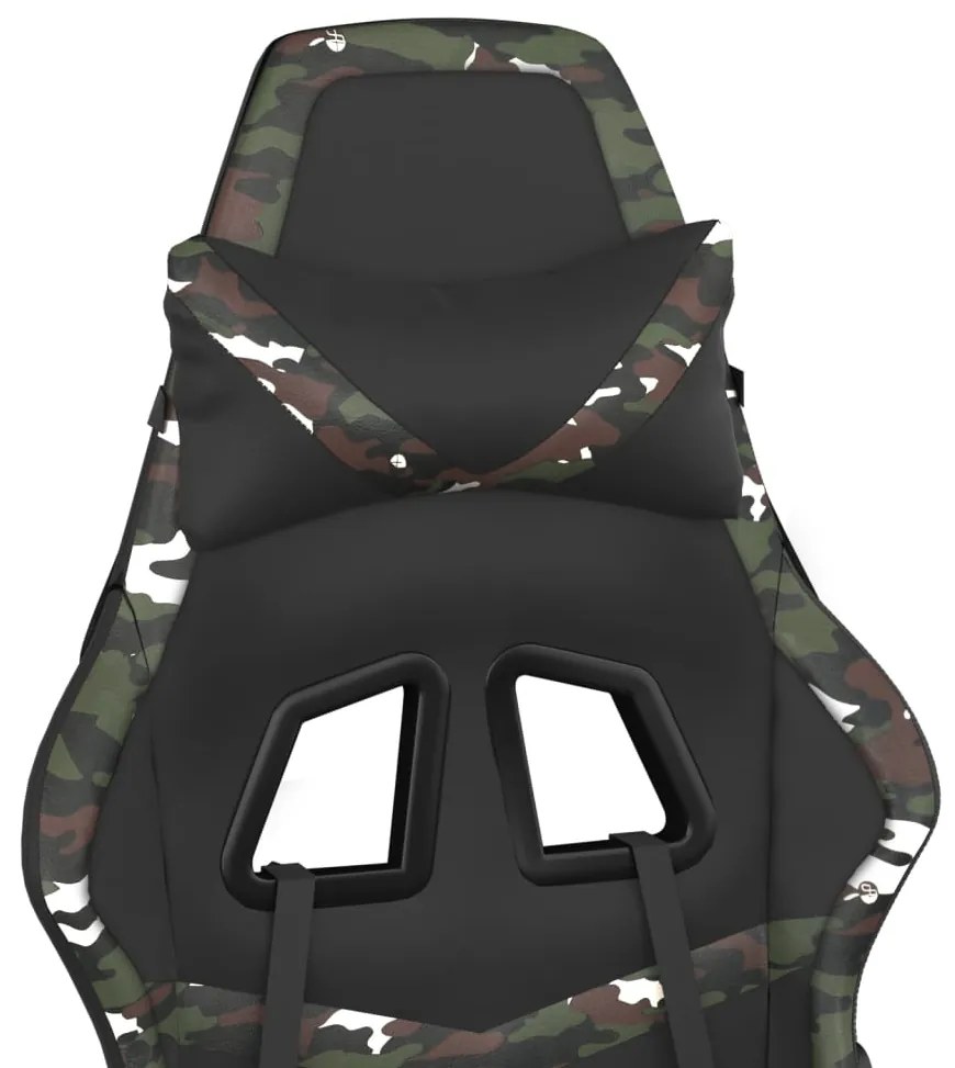 Cadeira gaming c/ apoio pés couro artificial preto e camuflado