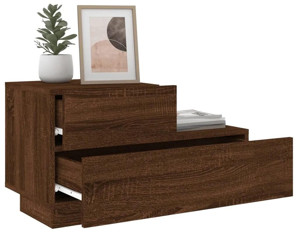Mesa de cabeceira com luzes LED 70x36x40,5 cm carvalho castanho