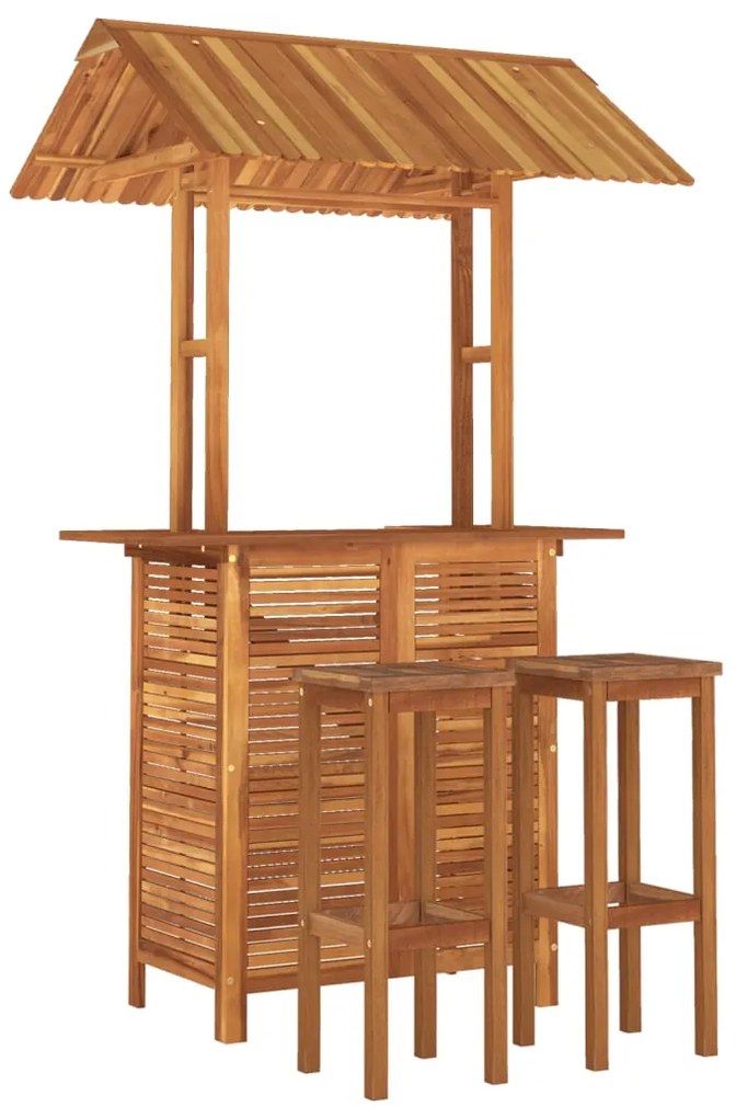 3 pcs conjunto de bar para jardim madeira de acácia maciça