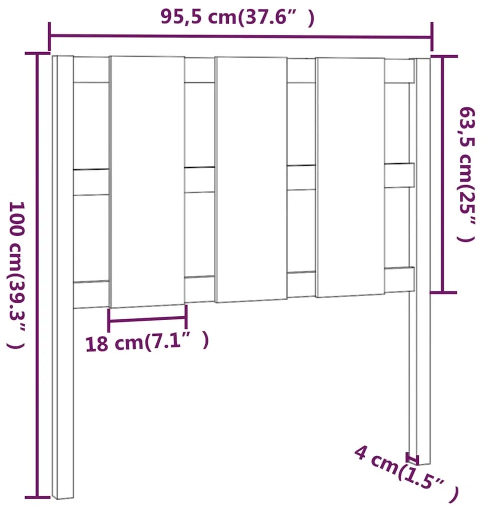 Cabeceira de cama 95,5x4x100 cm pinho maciço cinzento