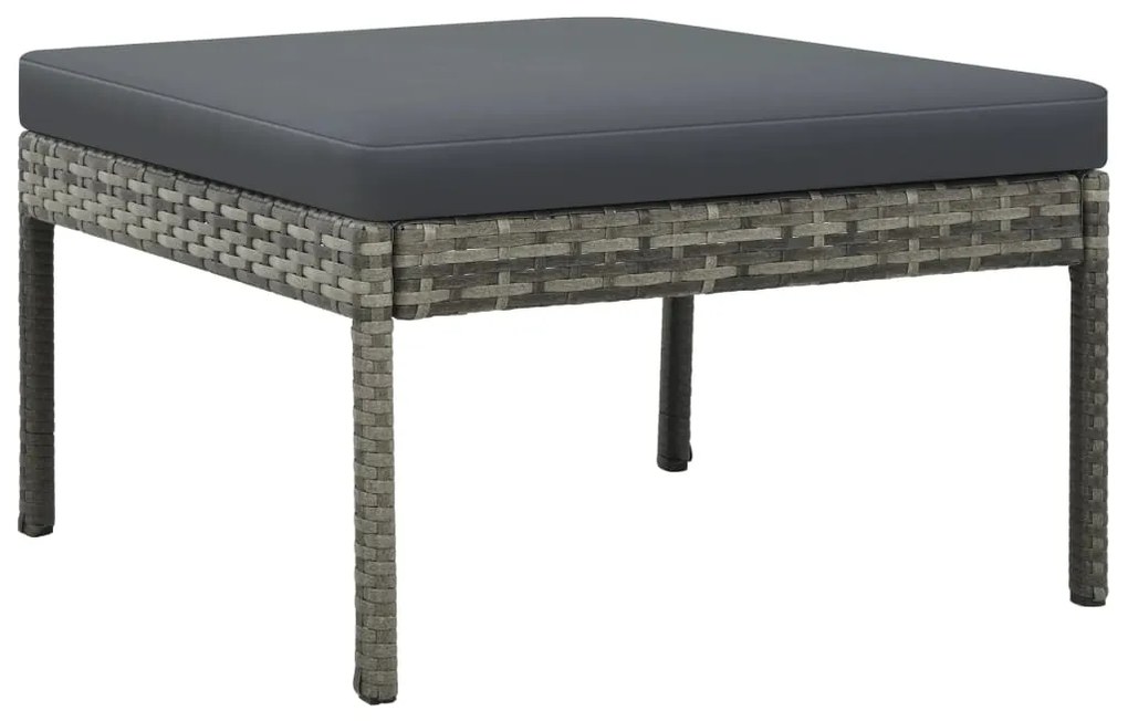 3 pcs conjunto lounge de jardim c/ almofadões vime PE cinzento