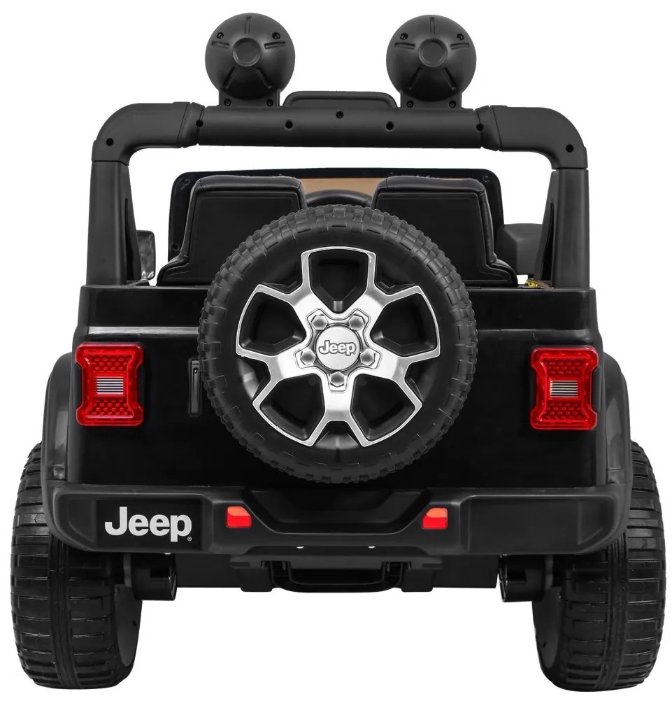 Carro elétrico para Crianças 12V 4x4 Jeep Wrangler Rubicon Rodas de EVA, Assento de couro Preto