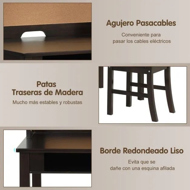 Conjunto de secretária e cadeira para crianças com Gavetas e Estantes Castanho