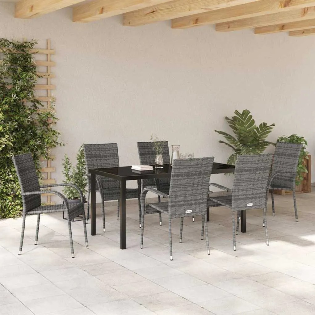Conjunto de Jantar para Jardim 7 pcs Cinzento Rattan de PE