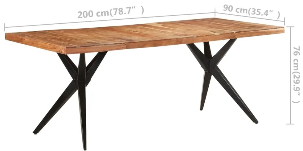 Mesa de jantar 200x90x76 cm madeira de acácia maciça